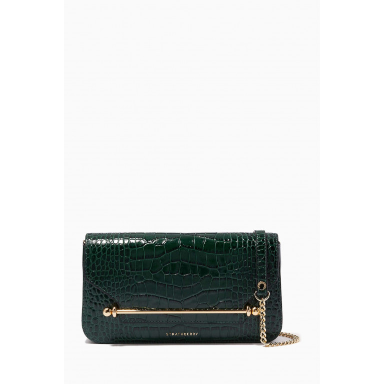 Strathberry - East West Baguette Clutch Bag in Croc-embossed Leather