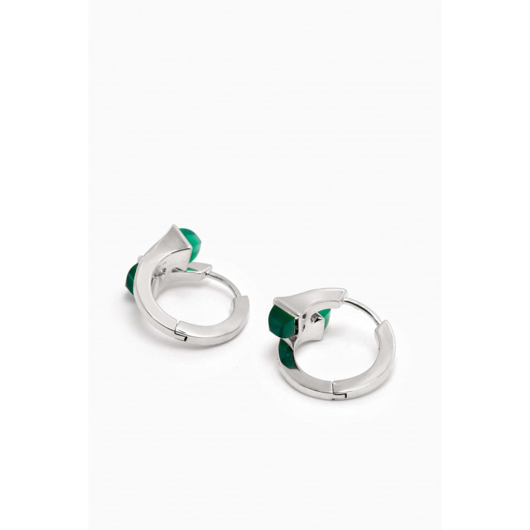 Marli - Cleo Small Diamond & Green Agate Hoop Earrings in 18kt White Gold