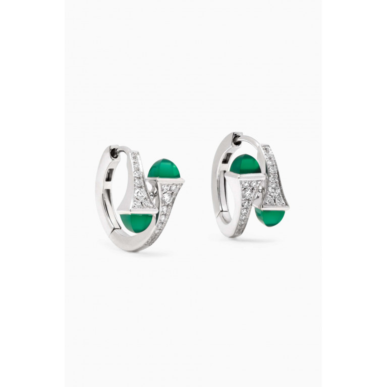 Marli - Cleo Small Diamond & Green Agate Hoop Earrings in 18kt White Gold