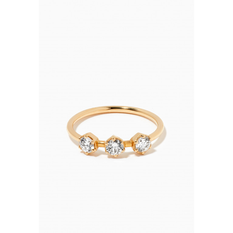Yataghan Jewellery - Vintage Hexagon Triple Diamond Ring in 18kt Yellow Gold