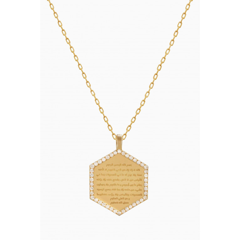 Yataghan Jewellery - Large Ayat Al Kursi Diamond Hexagon Necklace in 18kt Gold White