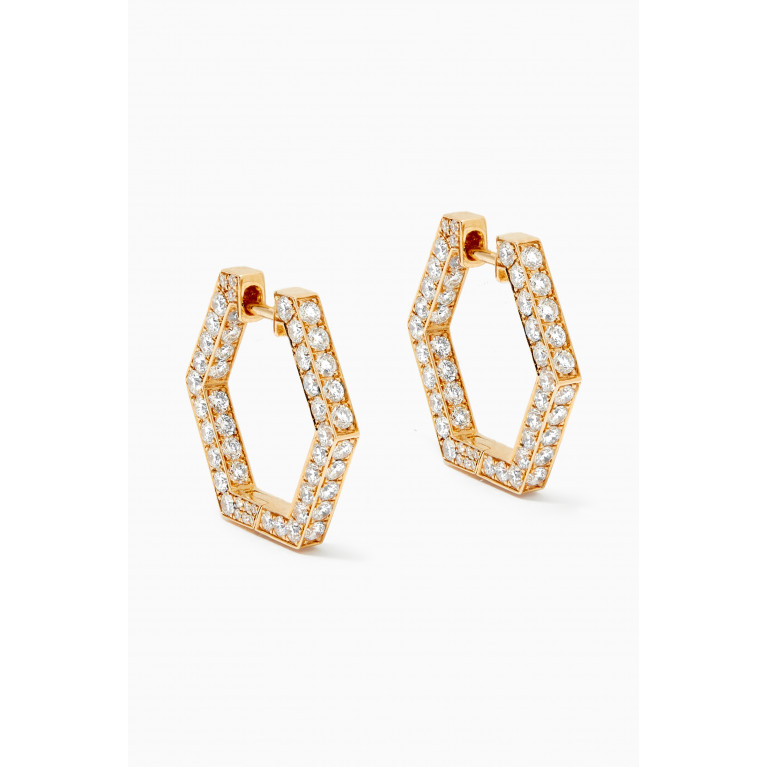 Yataghan Jewellery - Ear Curation Hexagon Diamond Hoops in 18kt Yellow Gold