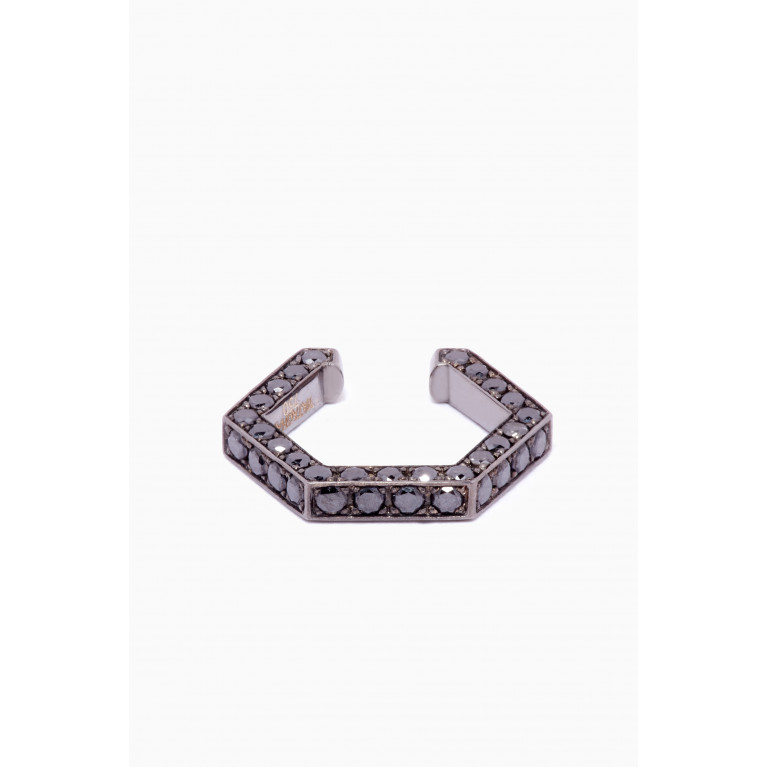 Yataghan Jewellery - Hexagon Black Diamond Single Ear Cuff in 18kt Black Gold