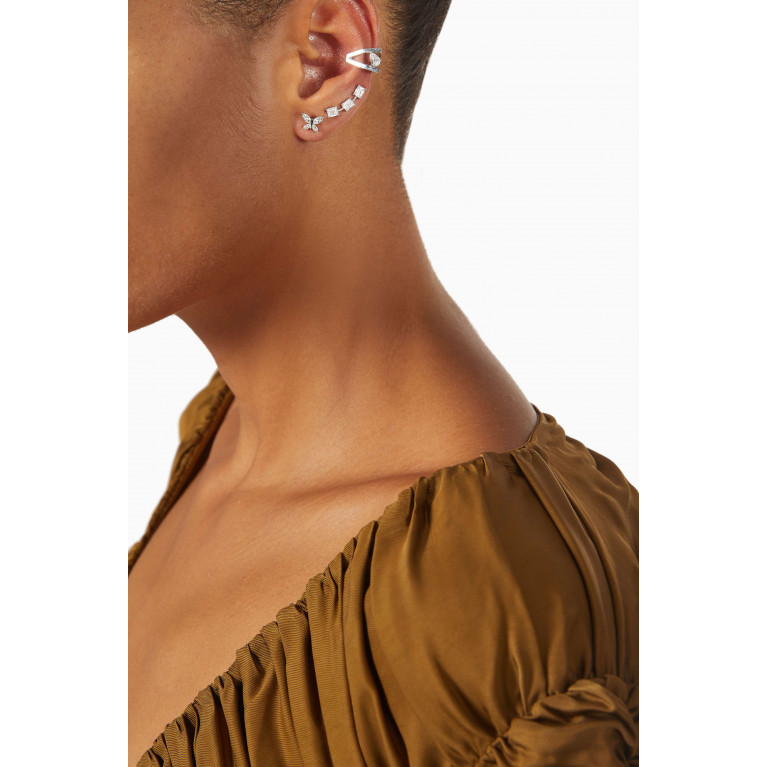 Yataghan Jewellery - Emerald-cut Diamond Single Ear Climber in 18kt White Gold