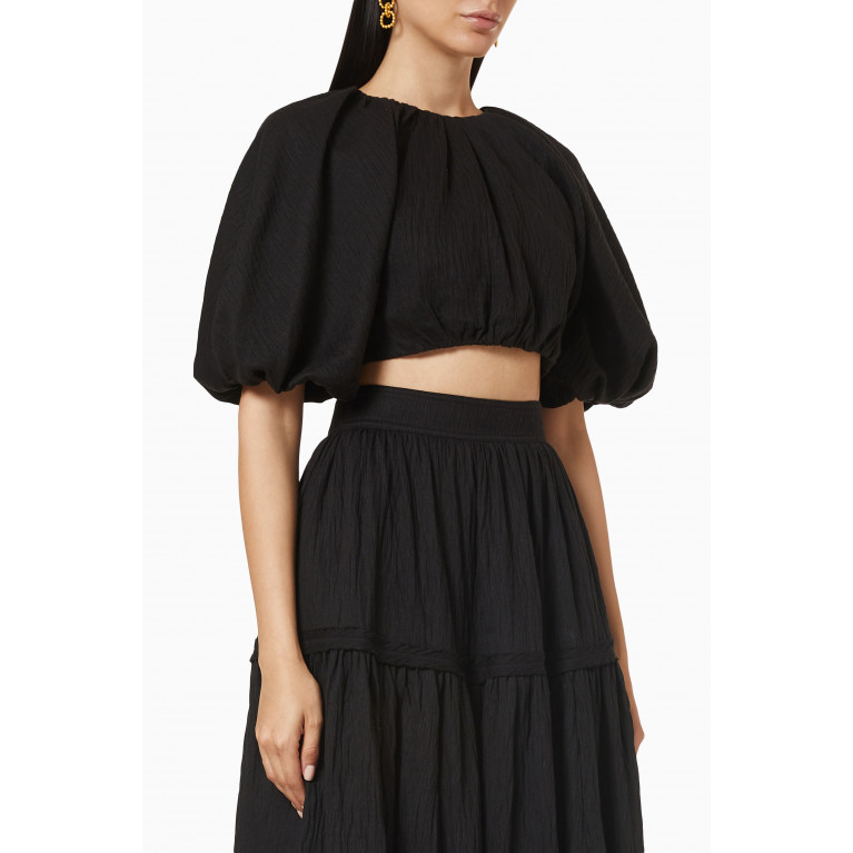 Aje - Admiration Lace-Up Cropped Top in Linen Black