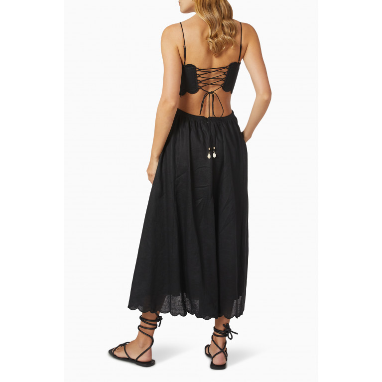 Zimmermann - Jude Scallop Midi Dress in Linen Black