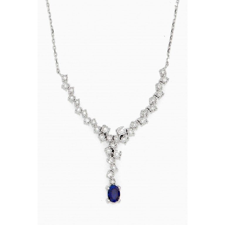NASS - Sapphire Diamond Drop Necklace in White Gold