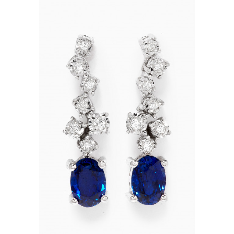 NASS - Sapphire and Diamond Drop Earrings in White Gold