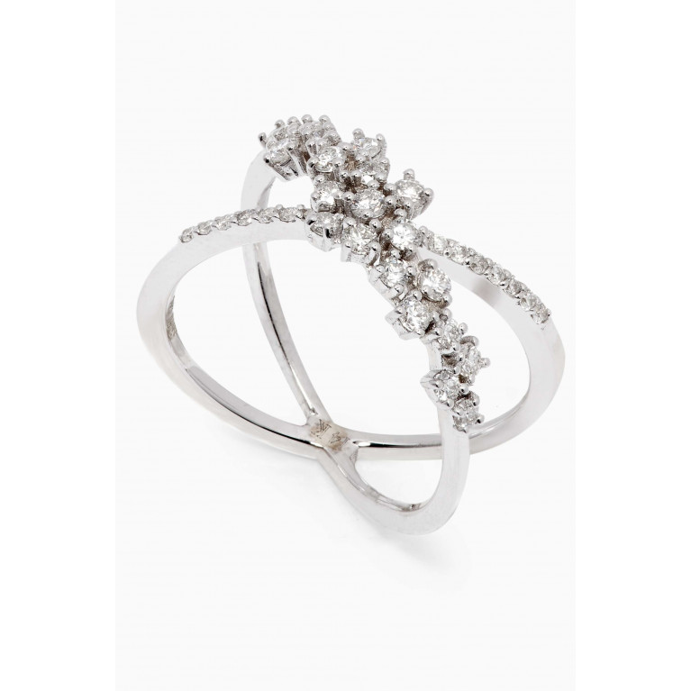 NASS - Crystal Crossover Diamond Ring in White Gold