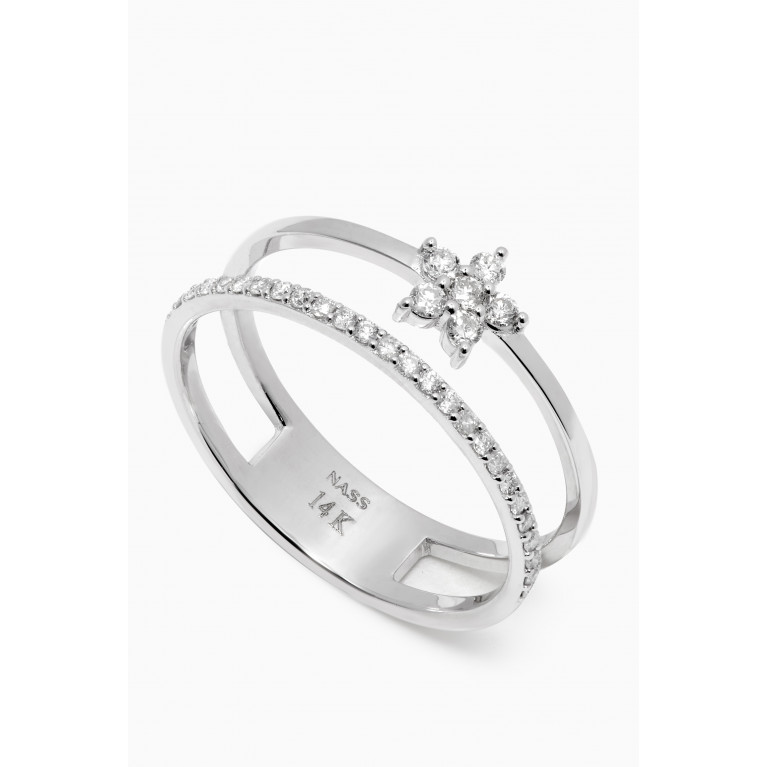 NASS - Double Band Flower Diamond Ring in 14kt White Gold