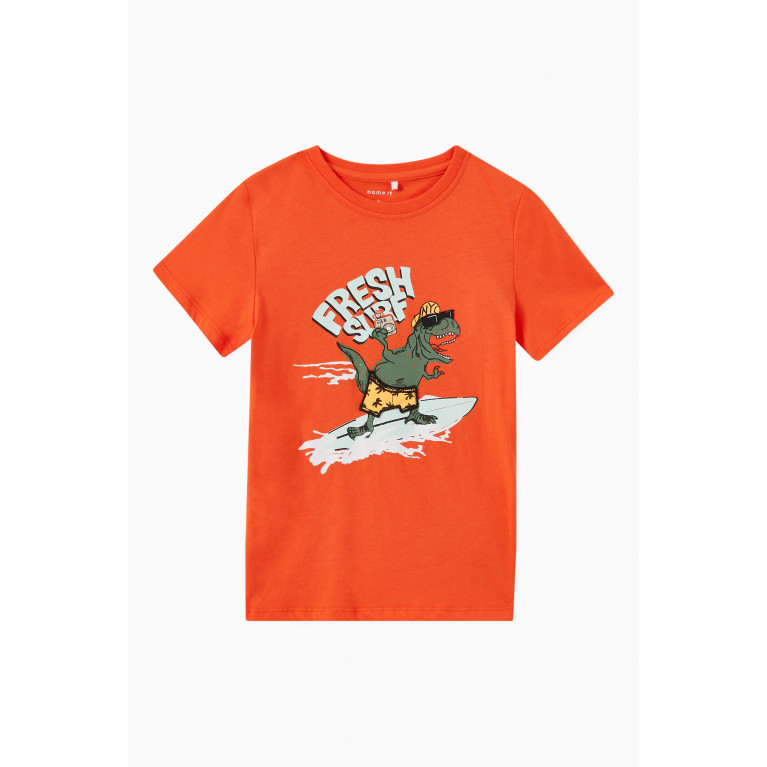Name It - 3D Surf Print T-shirt in Cotton Orange