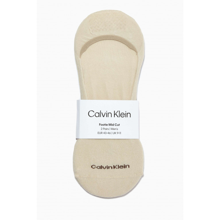 Calvin Klein - Footie Mid Cut Socks, Set of 2 Neutral