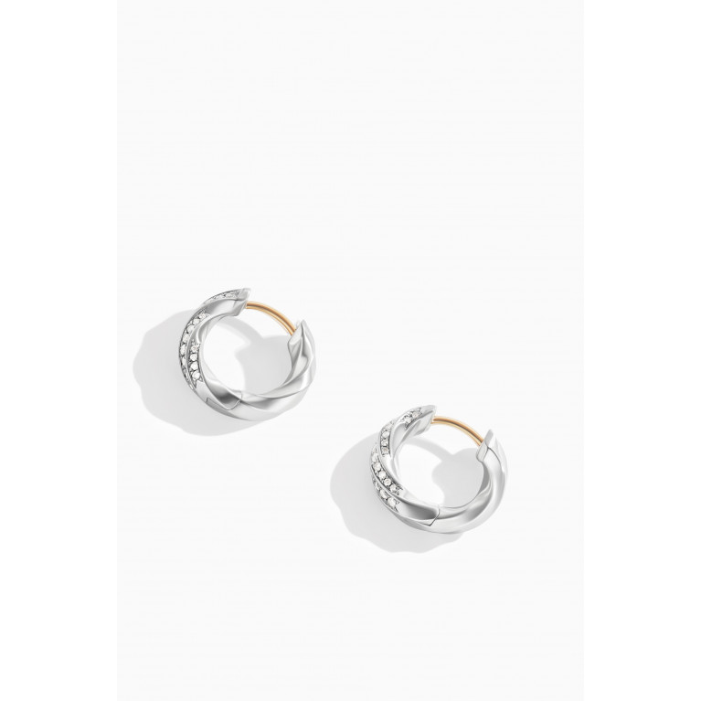 David Yurman - Cable Edge Diamond Hoop Earrings in Sterling Silver Silver