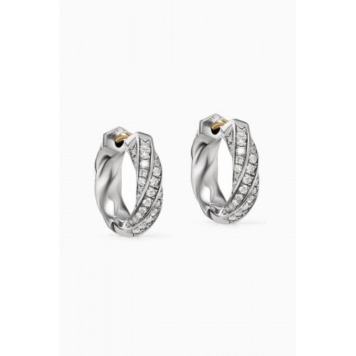 David Yurman - Cable Edge Diamond Hoop Earrings in Sterling Silver Silver