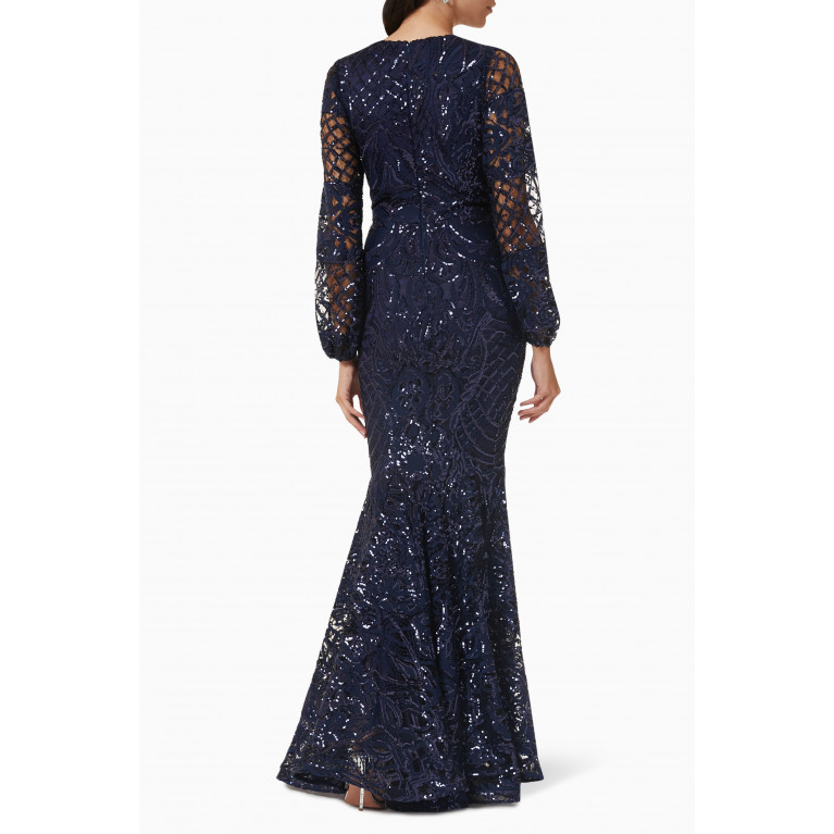 Nicole Bakti - Long Sleeve Gown in Lace Blue