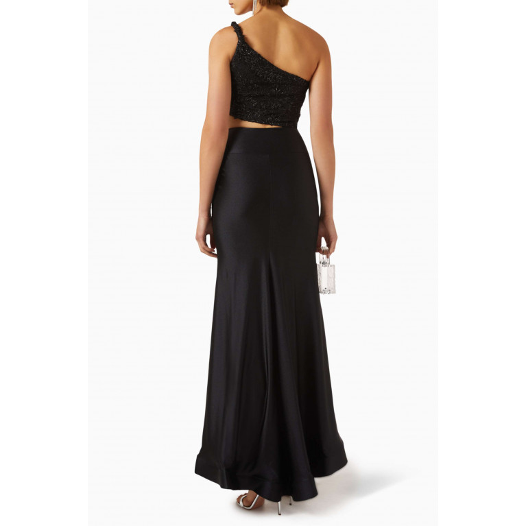 Nicole Bakti - One-shoulder Sequin-embellished Gown Black
