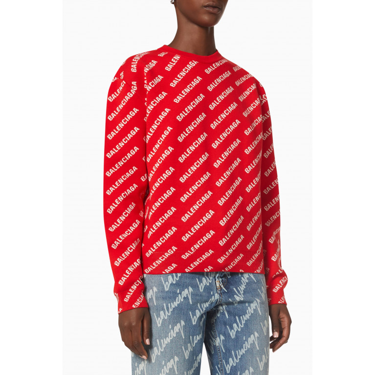 Balenciaga - Allover Logo Sweater in Cotton Wool Knit