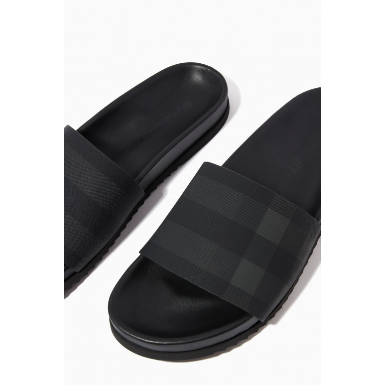 Burberry - Melroy Check Slide Sandals in Cotton & Leather