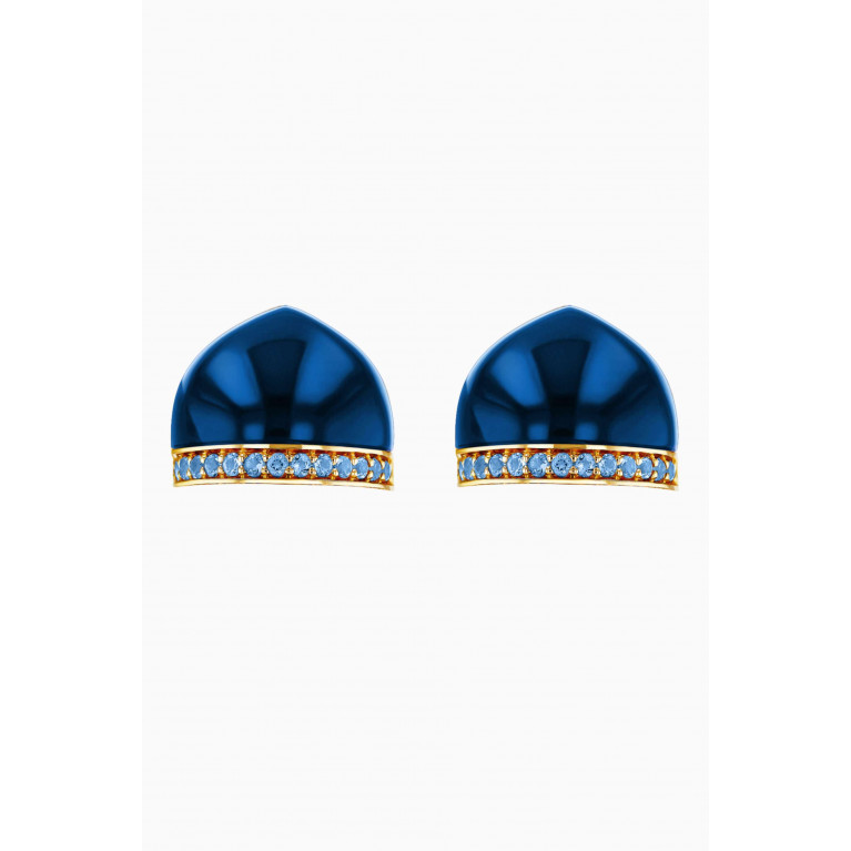 Damas - Dome Noble London Topaz & Sapphire Stud Earrings in 18kt Yellow Gold