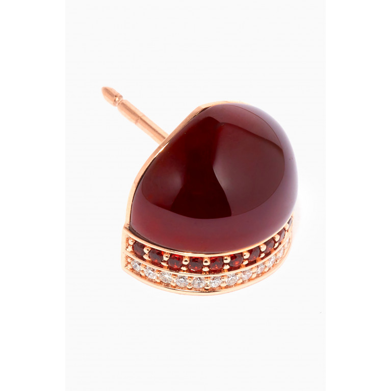 Damas - Dome Majesty Red Garnet & Diamonds Stud Earrings in 18kt Rose Gold