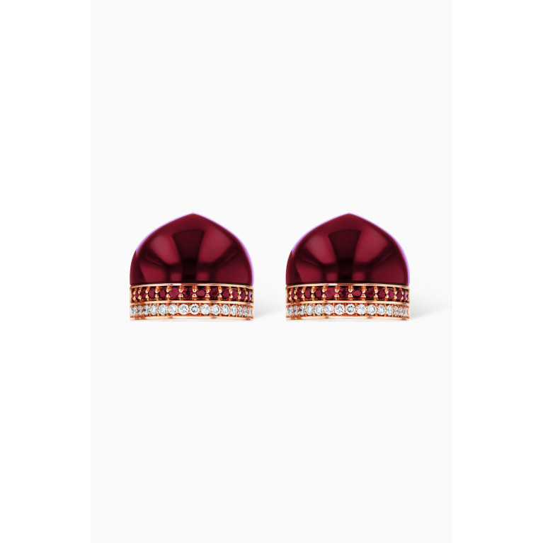 Damas - Dome Majesty Red Garnet & Diamonds Stud Earrings in 18kt Rose Gold