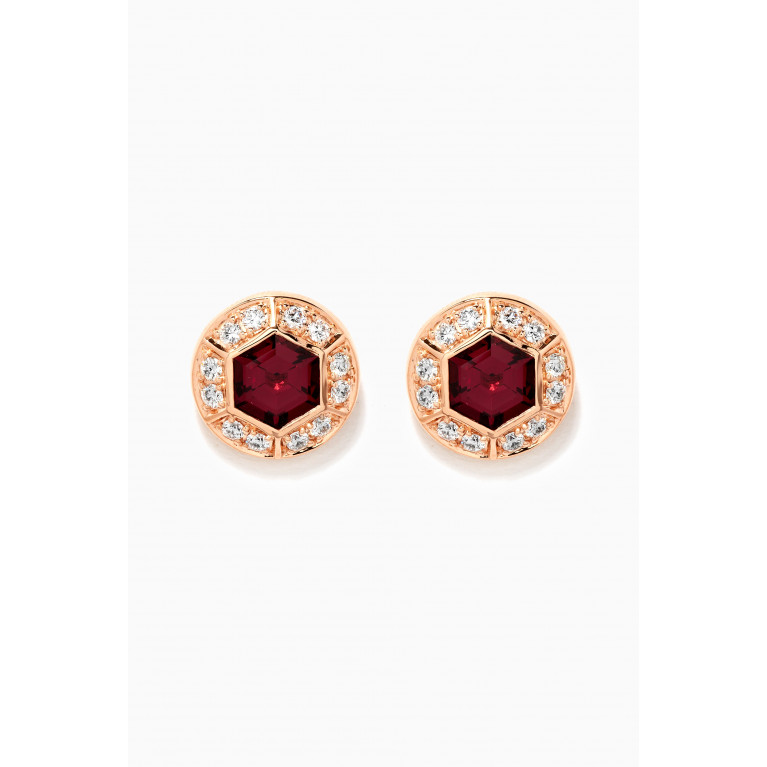 Damas - Kanzi Raspberry Rhodolite & Diamond Stud Earrings in 18kt Rose Gold
