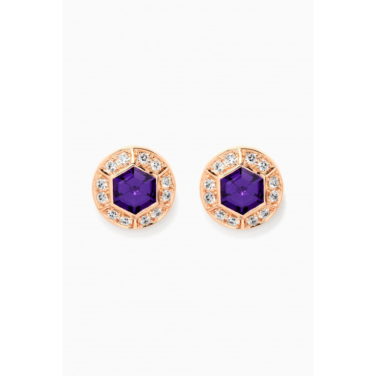 Damas - Kanzi Amethyst & Diamond Stud Earrings in 18kt Rose Gold