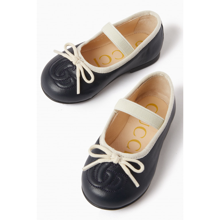 Gucci - Double G Ballet Flats in Leather Blue