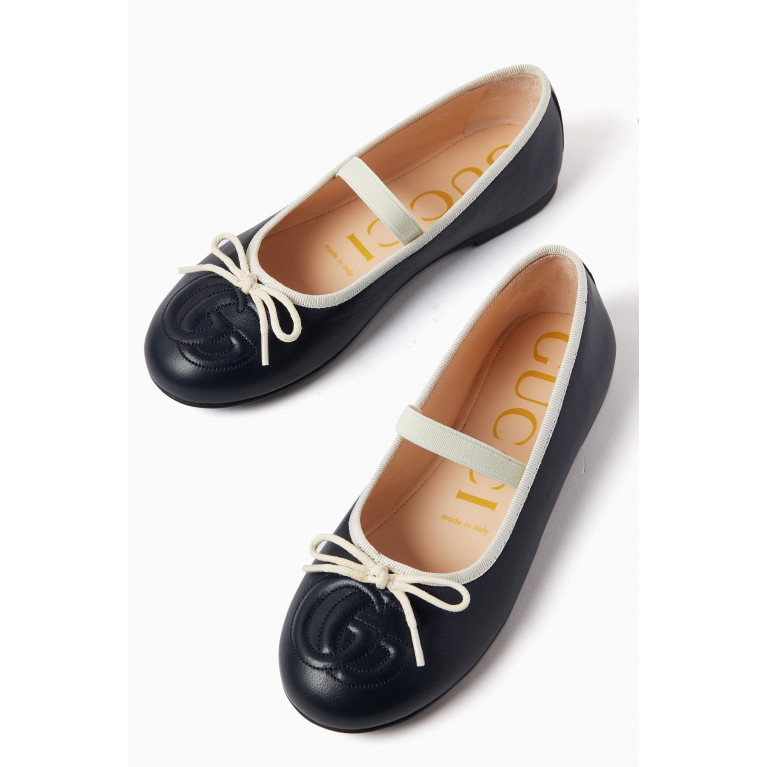 Gucci - Double G Ballet Flats in Leather Blue