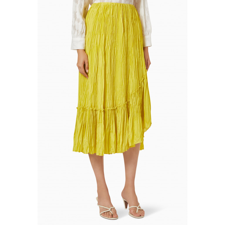 Vince - Crushed Tiered Paneled Skirt in Silk
