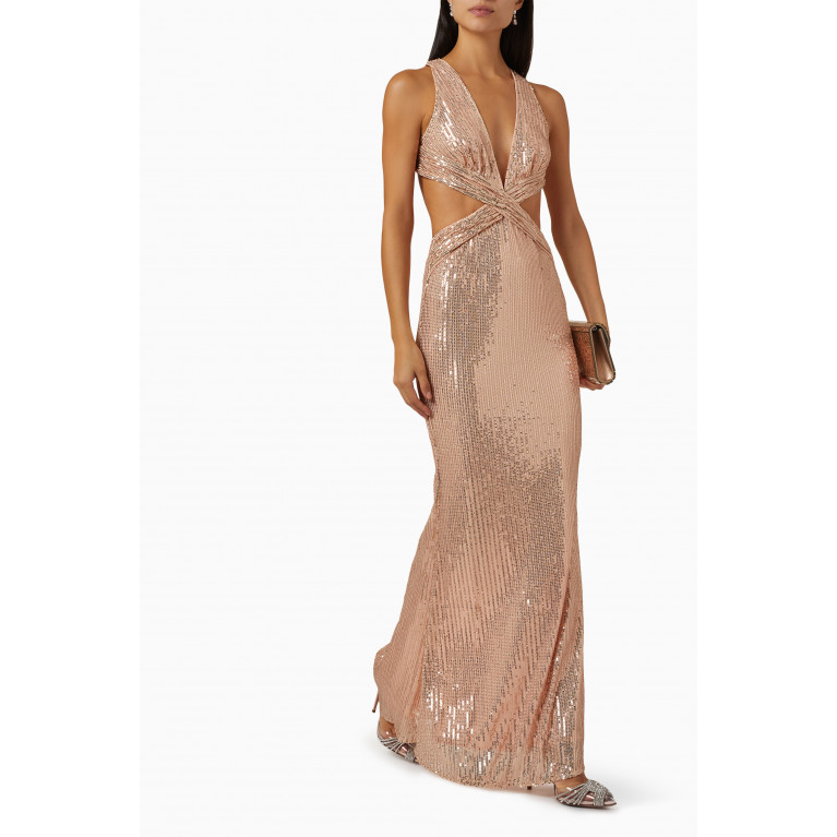 Elle Zeitoune - Lauinda Gown in Sequinned Crepe Rose Gold