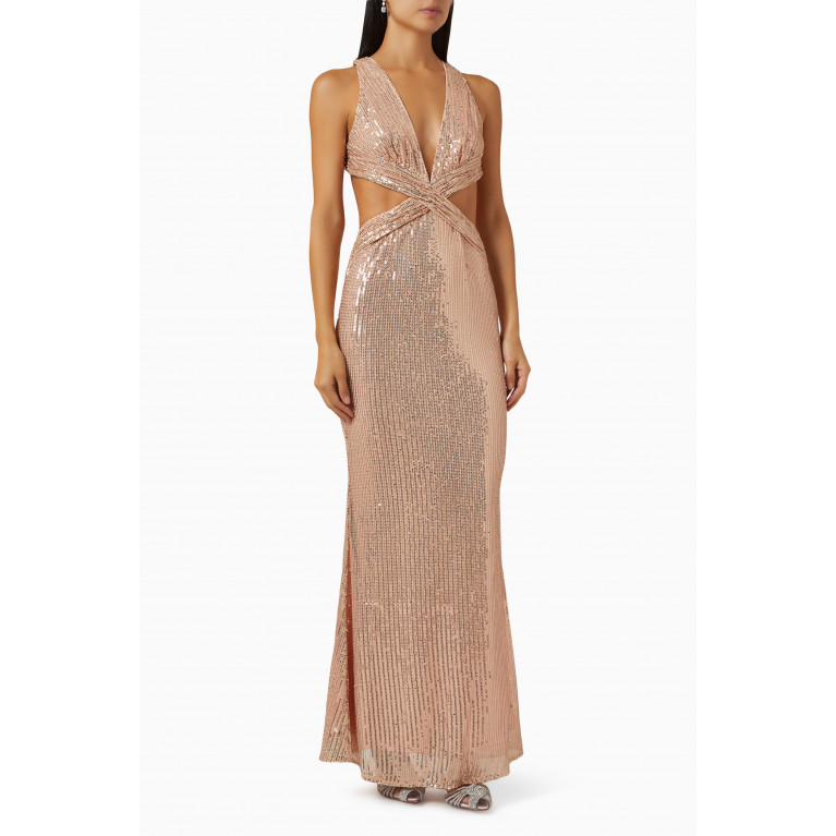 Elle Zeitoune - Lauinda Gown in Sequinned Crepe Rose Gold