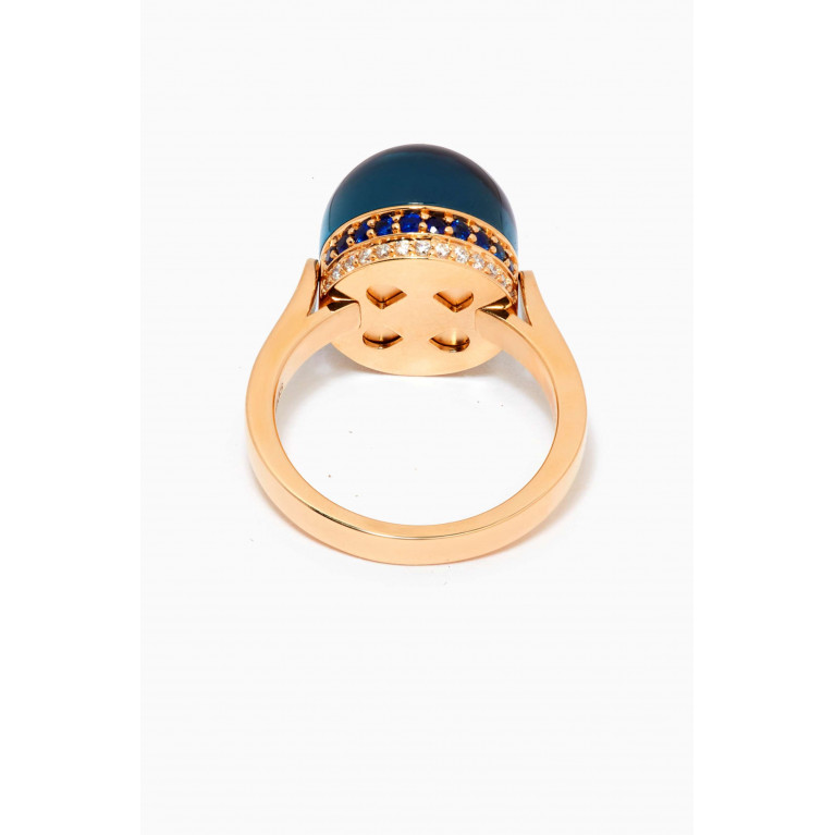 Damas - Dome Majesty London Topaz, Sapphire & Diamond Ring in 18kt Yellow Gold