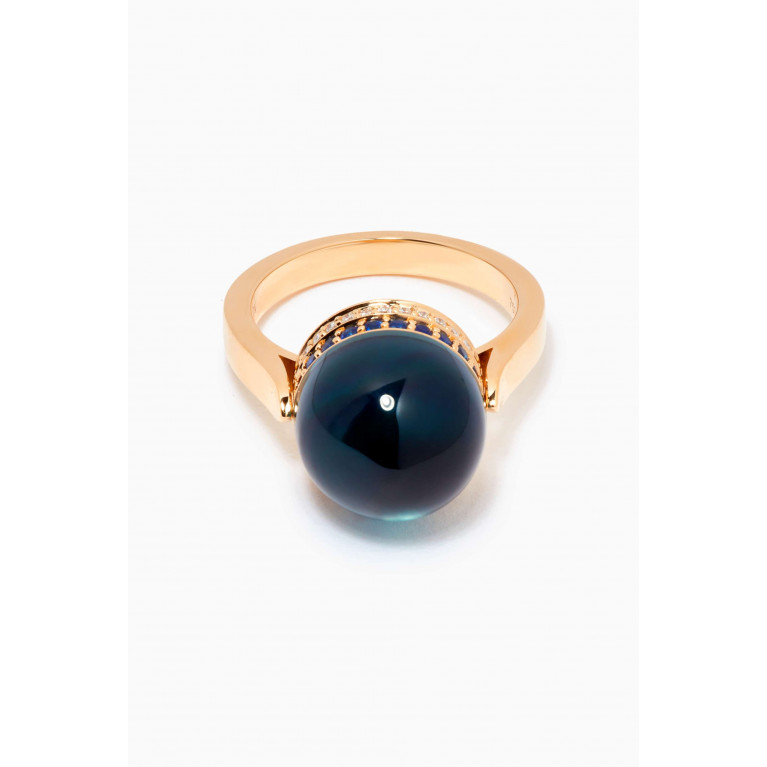 Damas - Dome Majesty London Topaz, Sapphire & Diamond Ring in 18kt Yellow Gold