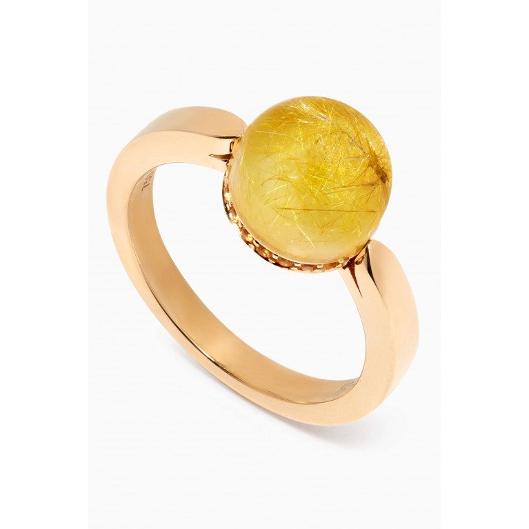 Damas - Dome Noble Rutilated Stone & Citrine Diamond Ring in 18kt Yellow Gold