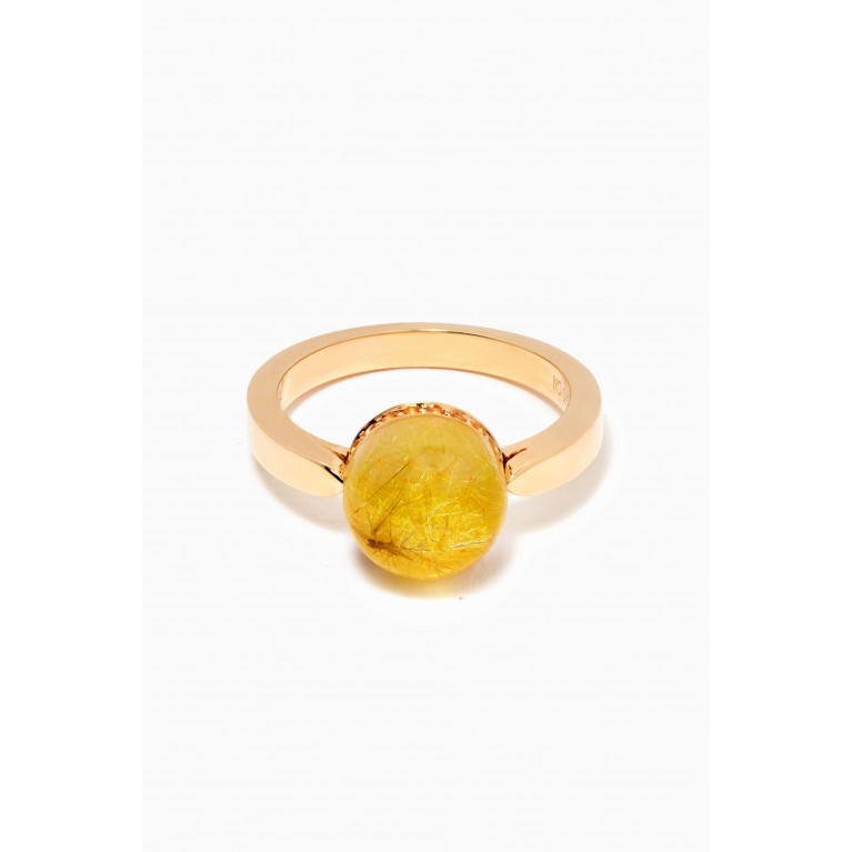 Damas - Dome Noble Rutilated Stone & Citrine Diamond Ring in 18kt Yellow Gold