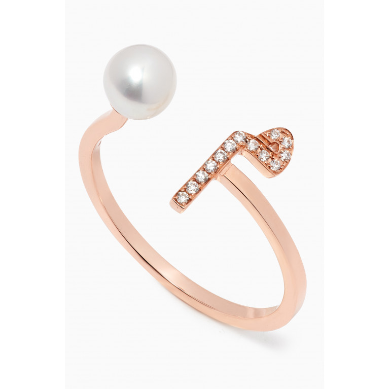 HIBA JABER - "M" Letter Pearl Drop & Diamond Ring in 18kt Rose Gold