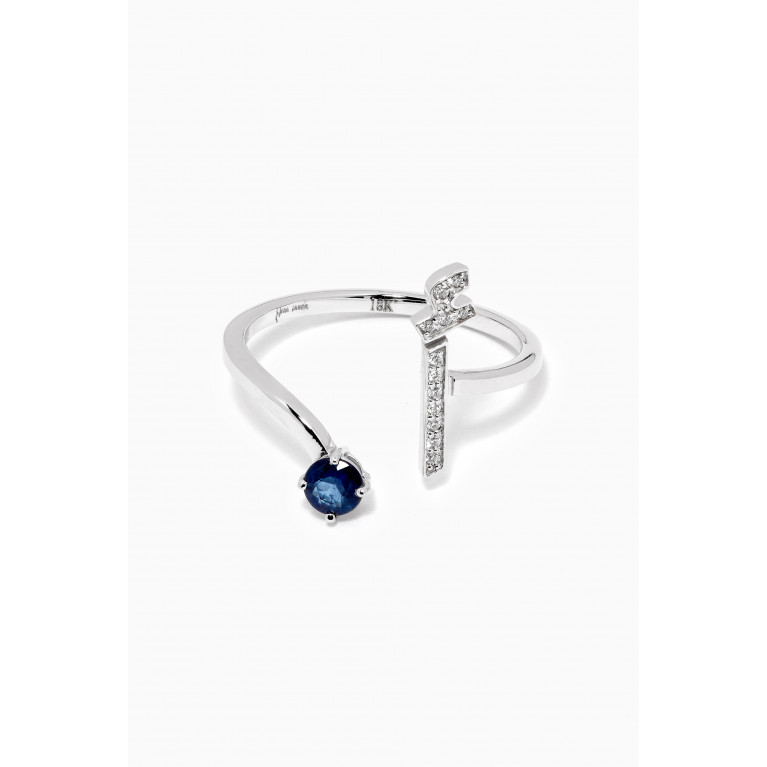 HIBA JABER - Glam Your Initial Letter "A" Sapphire & Diamond Ring in 18kt White Gold