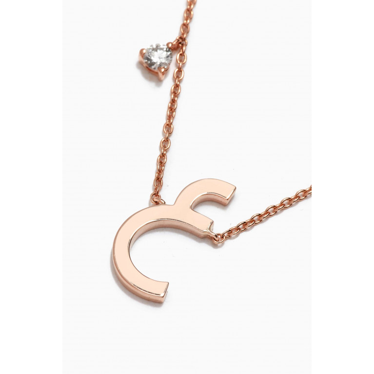 HIBA JABER - Diamond Droplets Initial Letter "3ein" Necklace in 18k Rose Gold