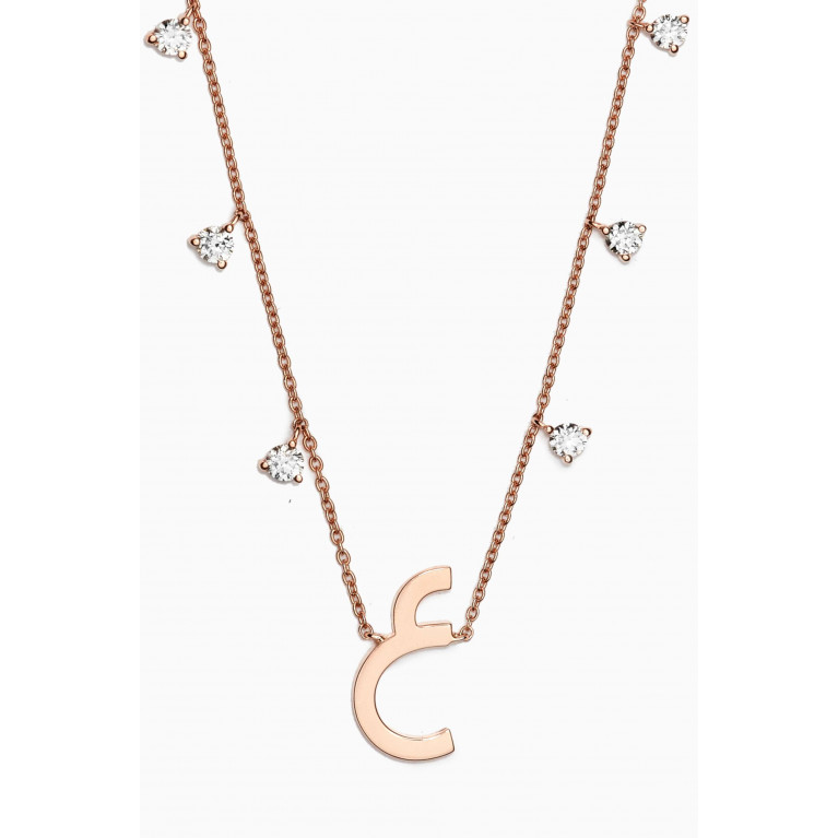 HIBA JABER - Diamond Droplets Initial Letter "3ein" Necklace in 18k Rose Gold