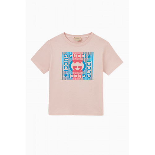 Gucci - Square Logo-printed T-shirt in Cotton Pink