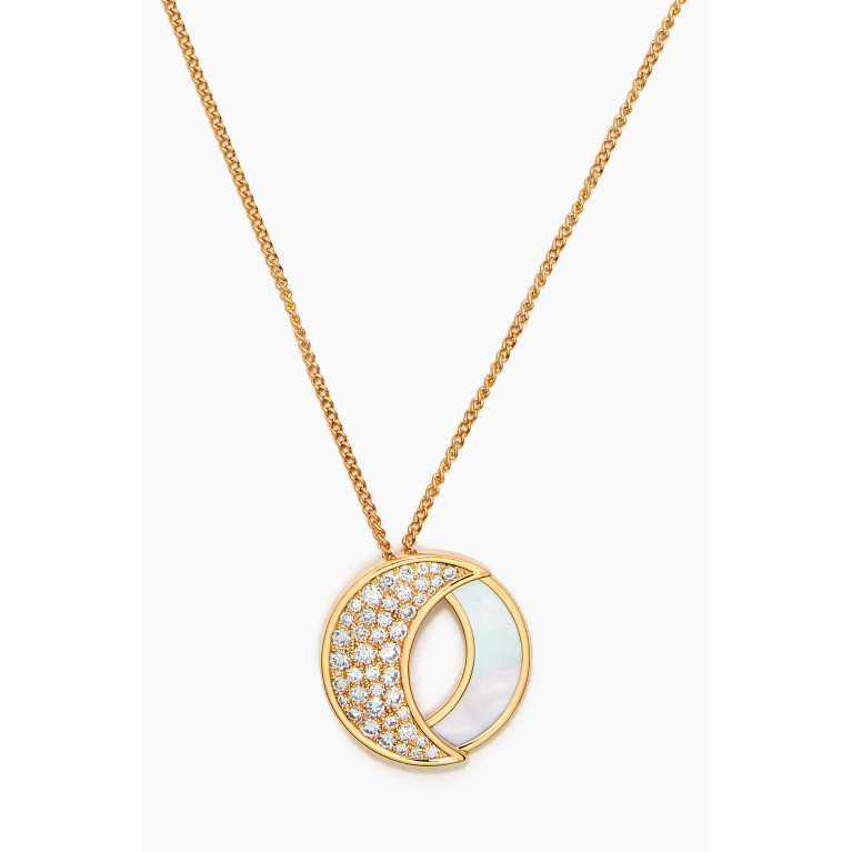 Damas - Qamar Mother of Pearl & Diamond Long Necklace in 18kt Yellow Gold