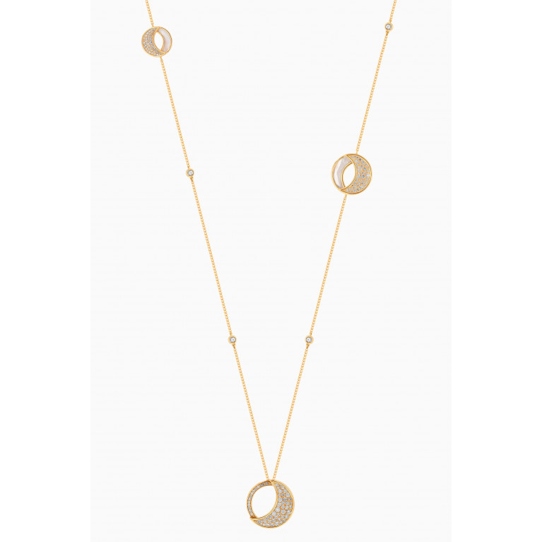 Damas - Qamar Mother of Pearl & Diamond Long Necklace in 18kt Yellow Gold