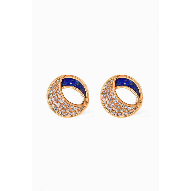 Damas - Qamar Lapis Lazuli & Diamond Stud Earrings in 18kt Yellow Gold