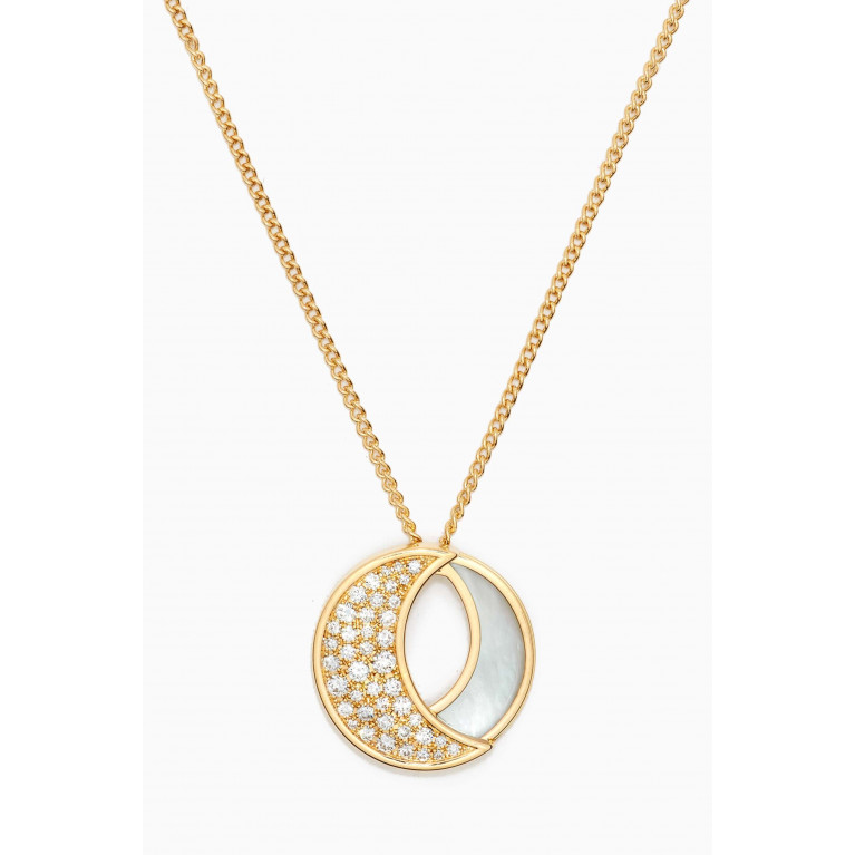 Damas - Qamar Mother of Pearl & Diamond Necklace in 18kt Yellow Gold