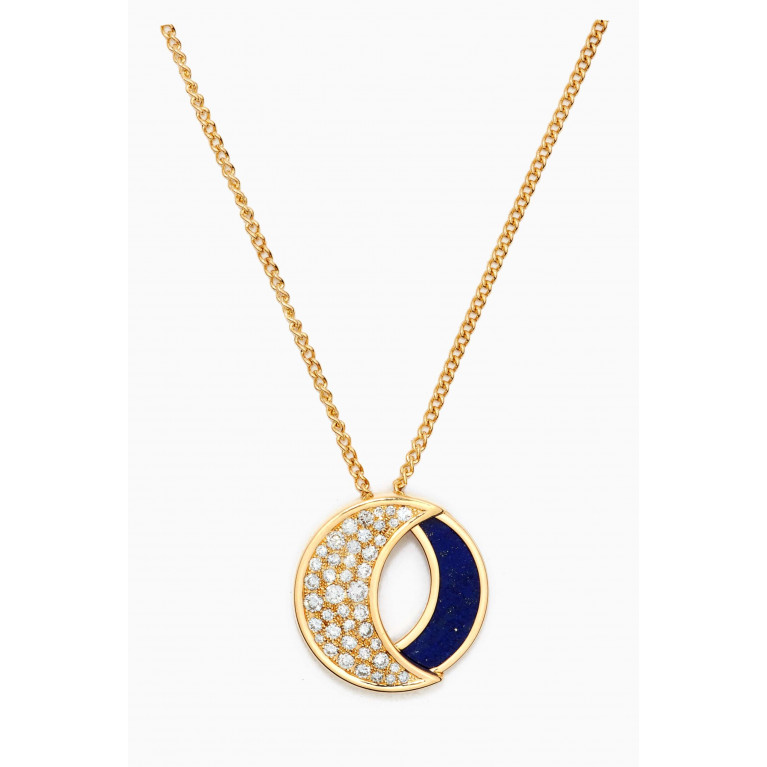 Damas - Qamar Lapis Lazuli & Diamond Necklace in 18kt Yellow Gold