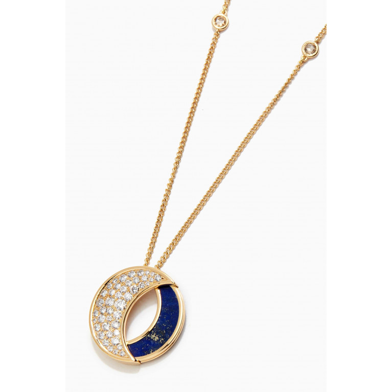 Damas - Qamar Lapis Lazuli & Diamond Long Necklace in 18kt Yellow Gold