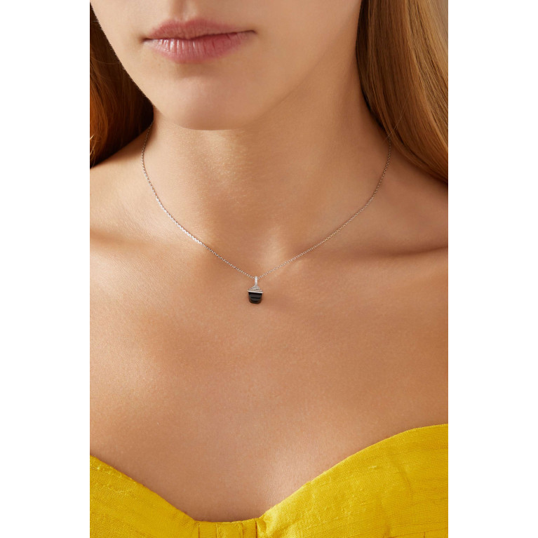 Marli - Cleo Mini Rev Diamond & Black Onyx Necklace in 18kt White Gold