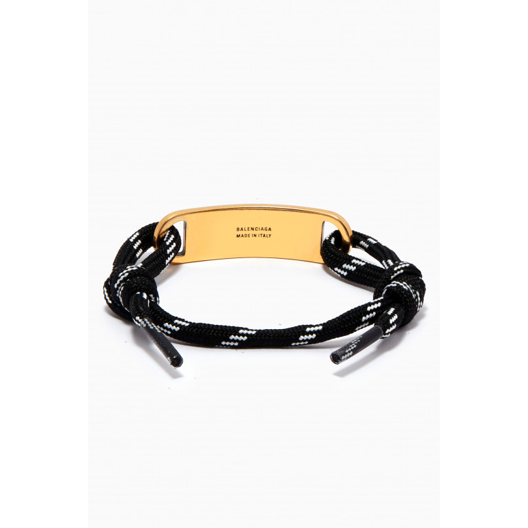 Balenciaga - Logo Plate Cord Bracelet in Brass & Cotton