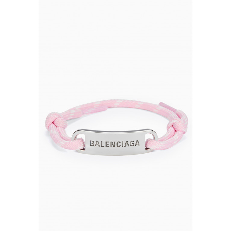 Balenciaga - Logo Plate Cord Bracelet in Brass & Cotton